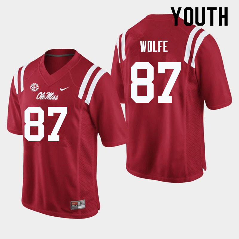 Hudson Wolfe Ole Miss Rebels NCAA Youth Red #87 Stitched Limited College Football Jersey TJD8458QE